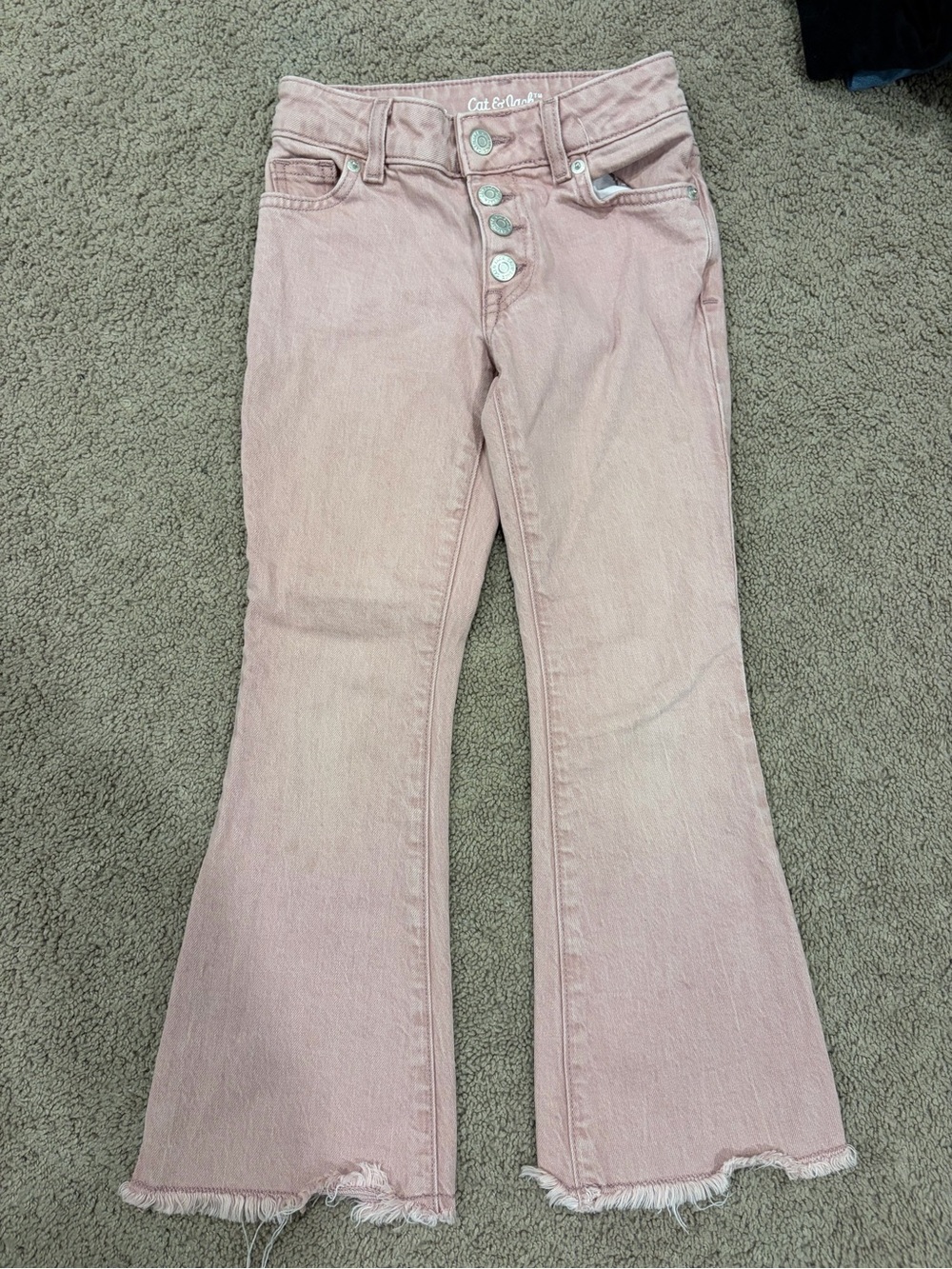 Cat & Jack Soft Pink Button-Front Flare Jeans